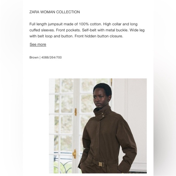 NWT Zara Collection Long Brown Belted Jumpsuit Flight Suit Coveralls Romper S - Picture 15 of 16